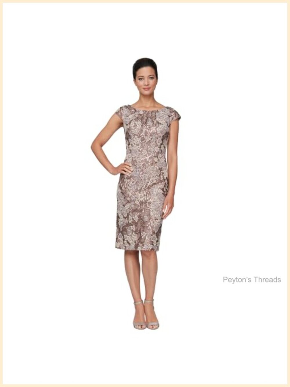 Floral Embroidered Sheath Dress Knee Length Cap Sleeve Cocktail Wedding Guest